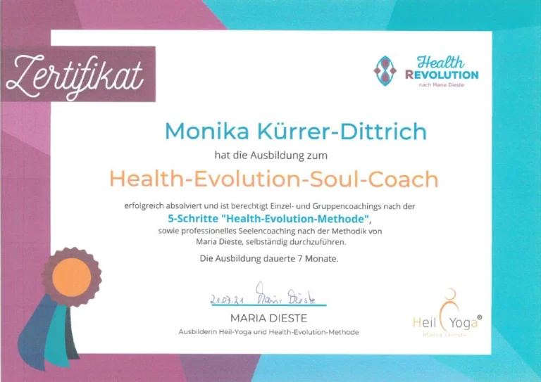 Zertifikat zur Ausbildung zum Health-Evolution-Soul-Coach